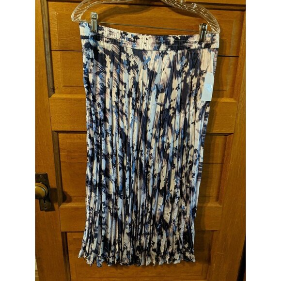 Time & Tru Midi Skirt XL (16-18) Blue Floral Crinkle Womens - Picture 1 of 5